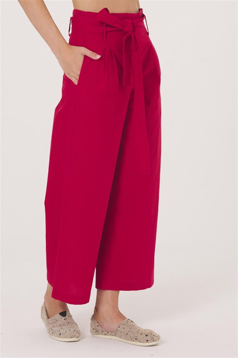Beli Kuşaklı Pantolon - Bordo