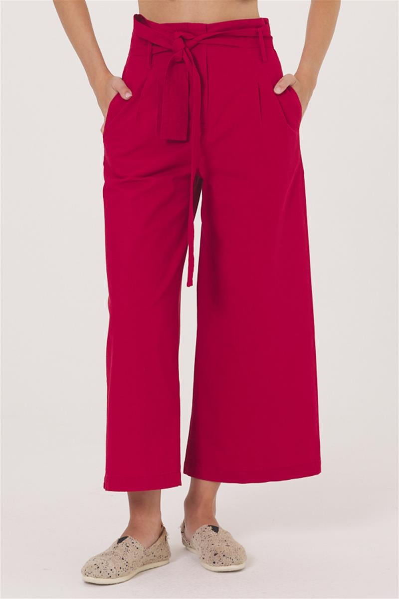 Beli Kuşaklı Pantolon - Bordo