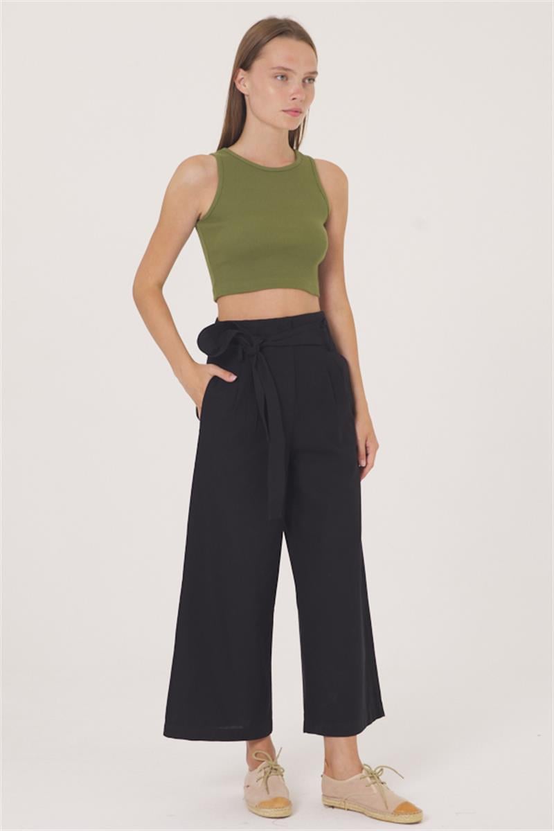 Beli Kuşaklı Pantolon - Siyah