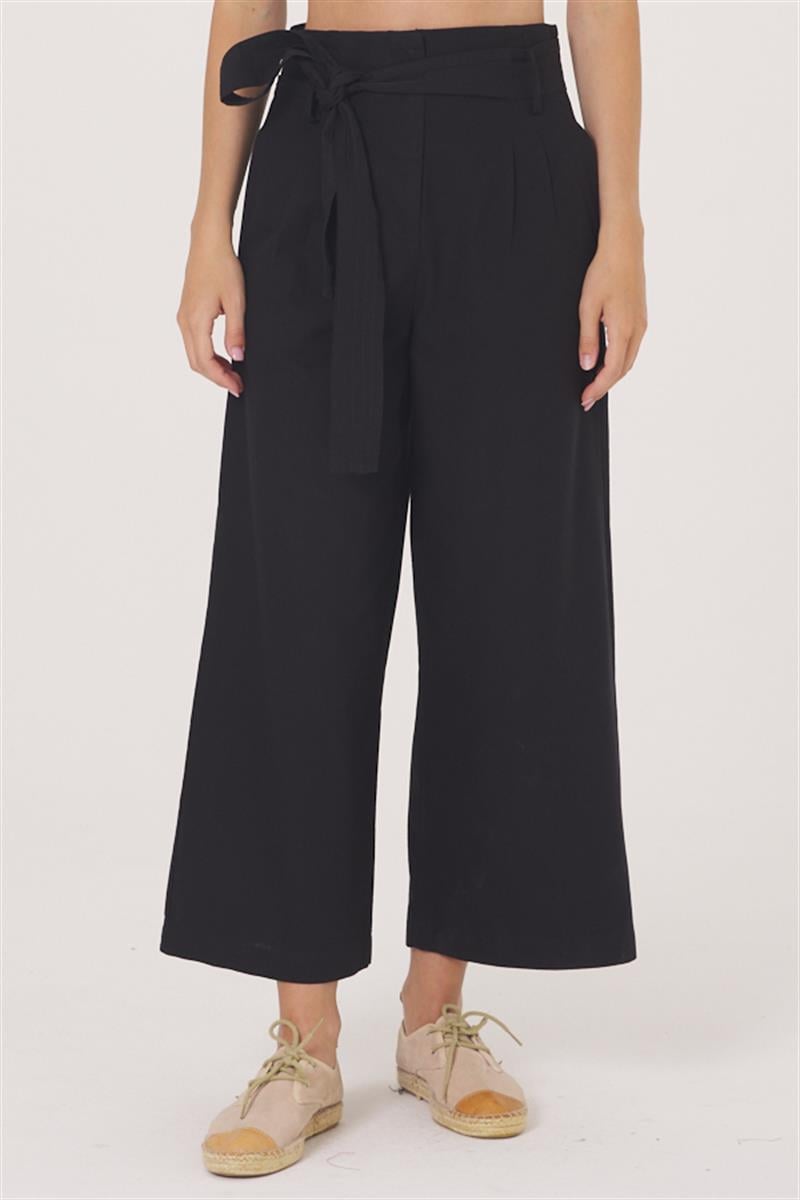 Beli Kuşaklı Pantolon - Siyah