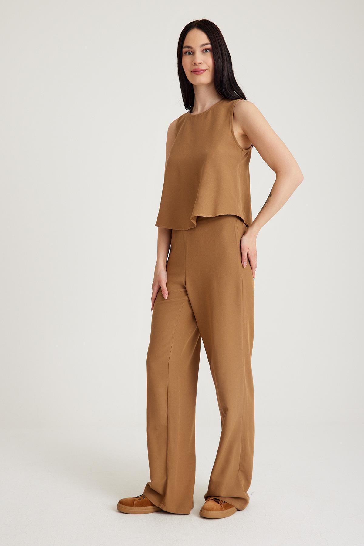 Beli Lastikli Pantolon - Camel