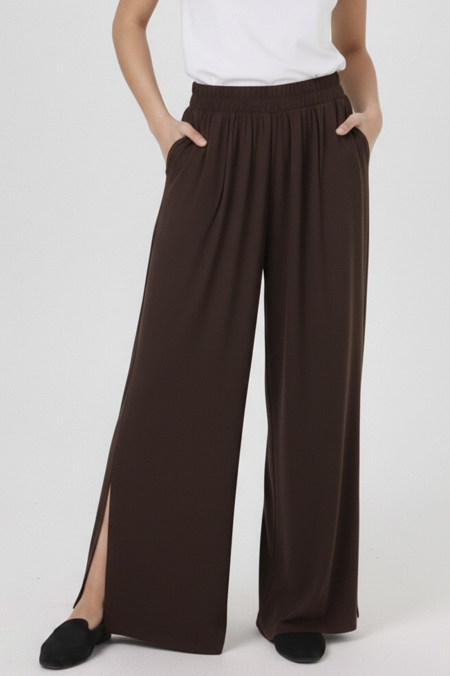 Beli Lastikli Pantolon - Kahverengi