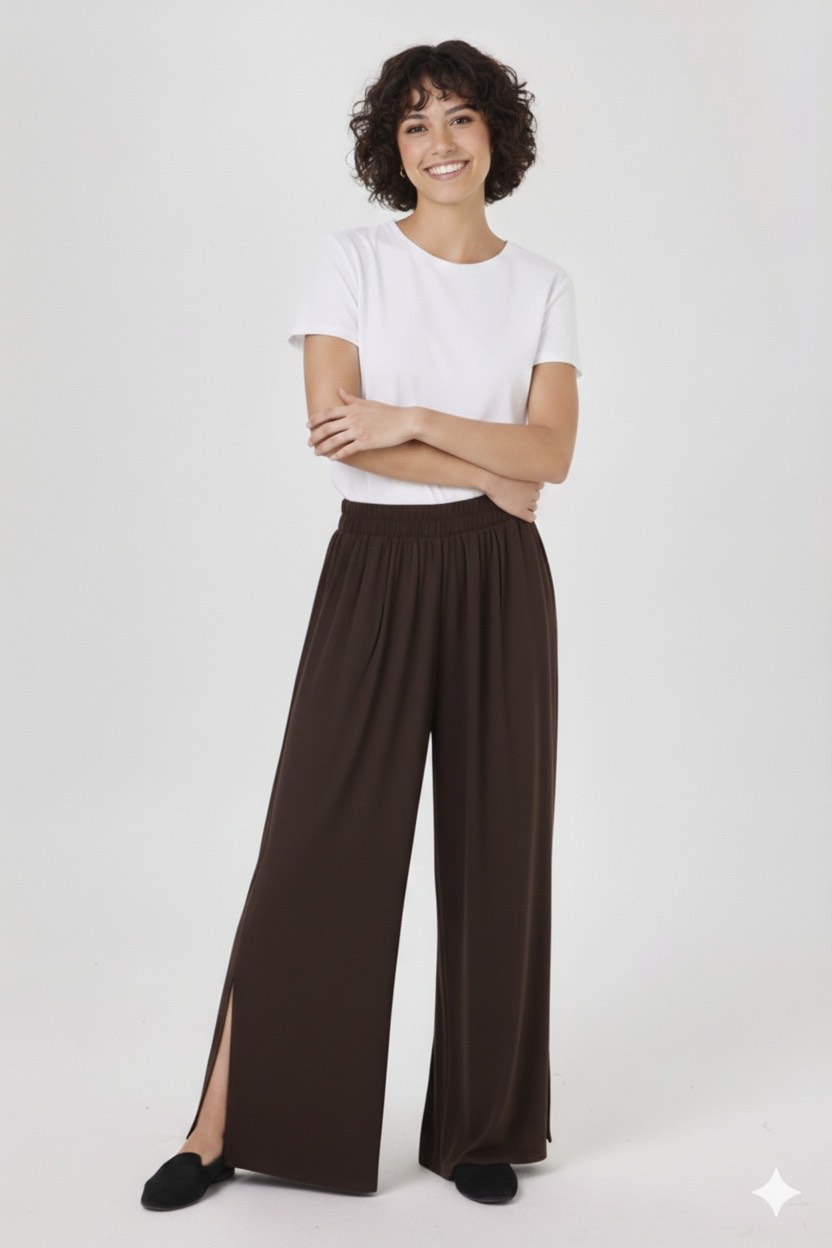 Beli Lastikli Pantolon - Kahverengi