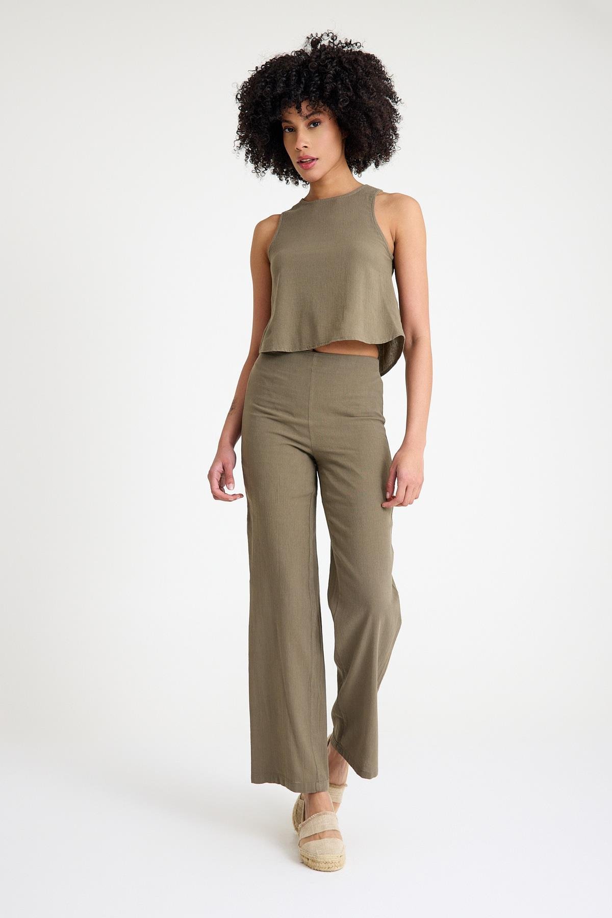 Boru Paça Pantolon - Açık Haki