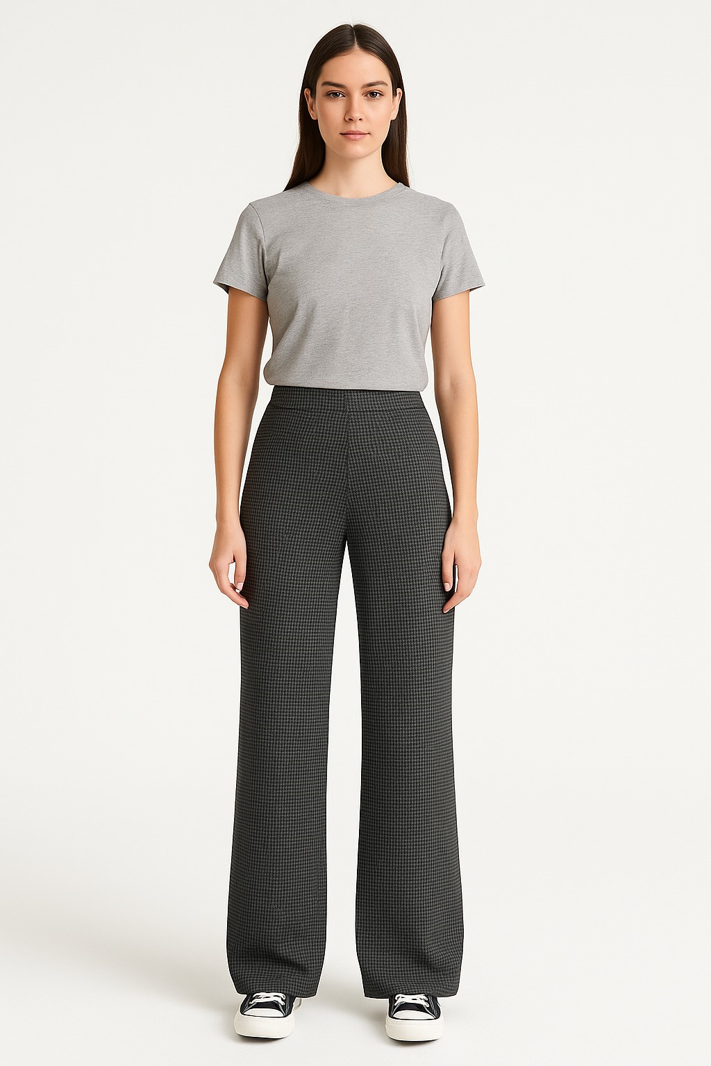 Boru Paça Pantolon-Siyah Desenli