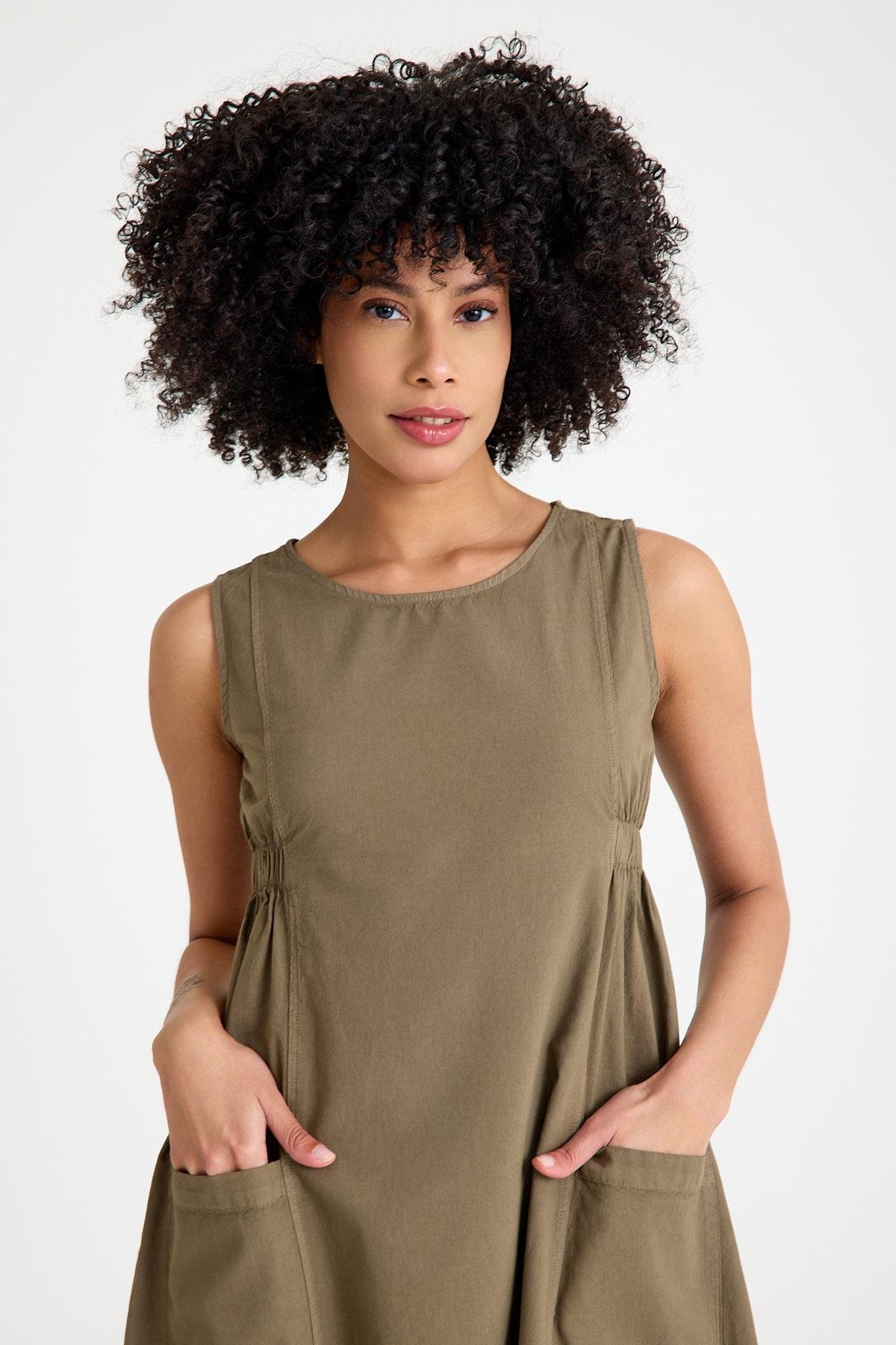 Büyük Cepli Elbise - Açık Haki