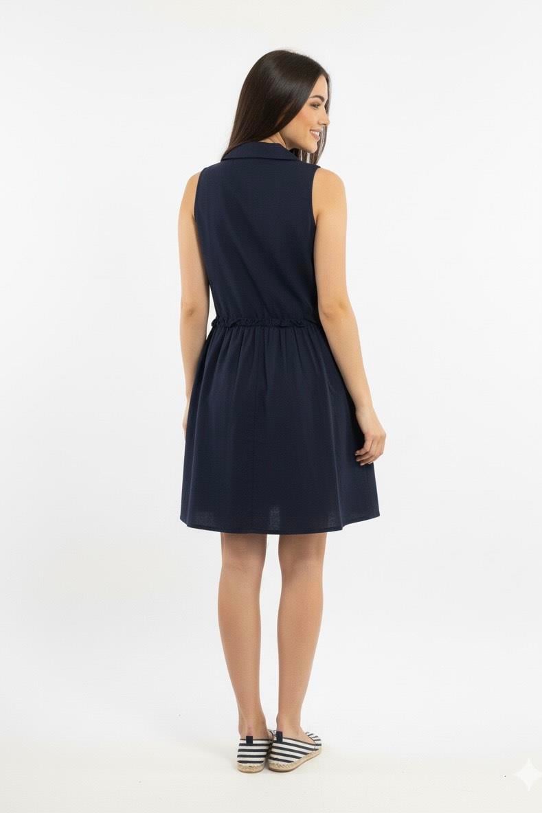 Ceket Yaka Elbise-Koyu Lacivert