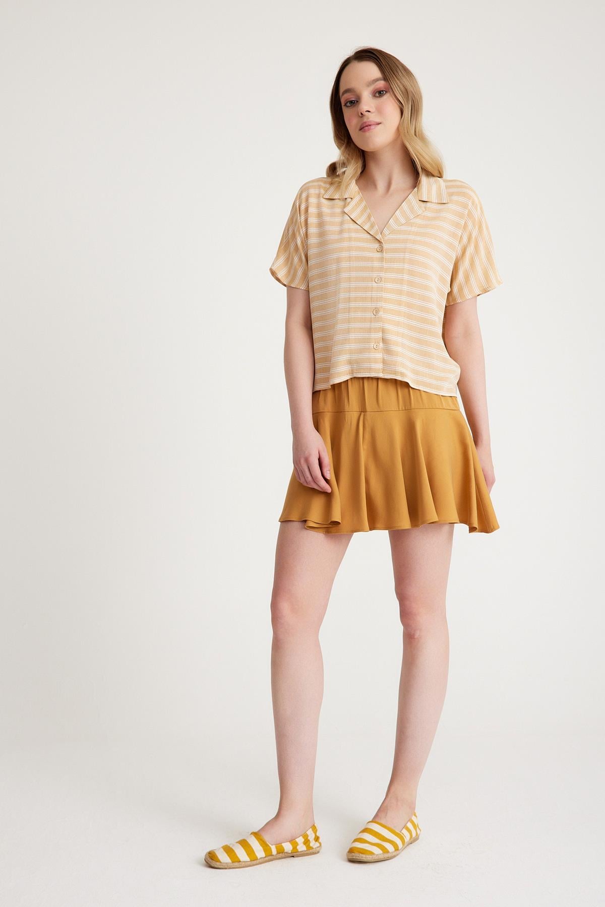 Ceket Yaka Gömlek - Hardal Çizgili