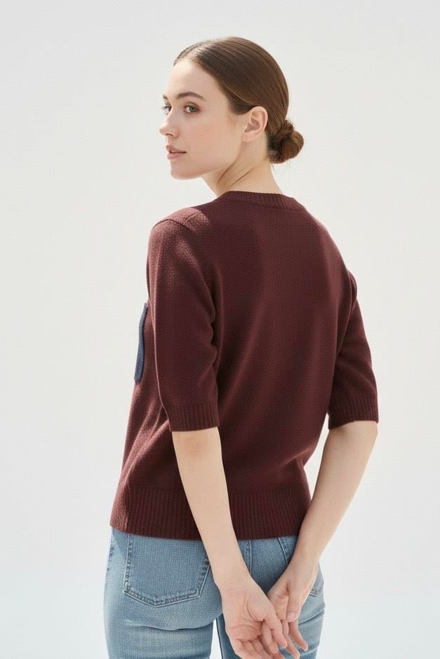 Cep Detaylı Triko - Bordo
