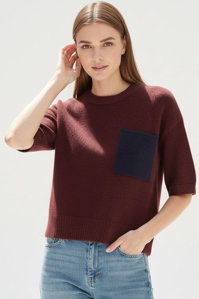Cep Detaylı Triko - Bordo