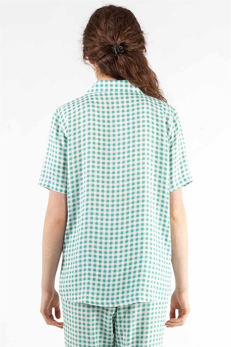 Cepli Pijama Üstü- Ekru Mint Kareli