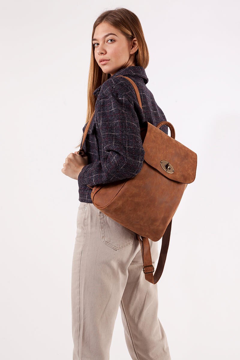 Deri Sırt Çantası - Taba