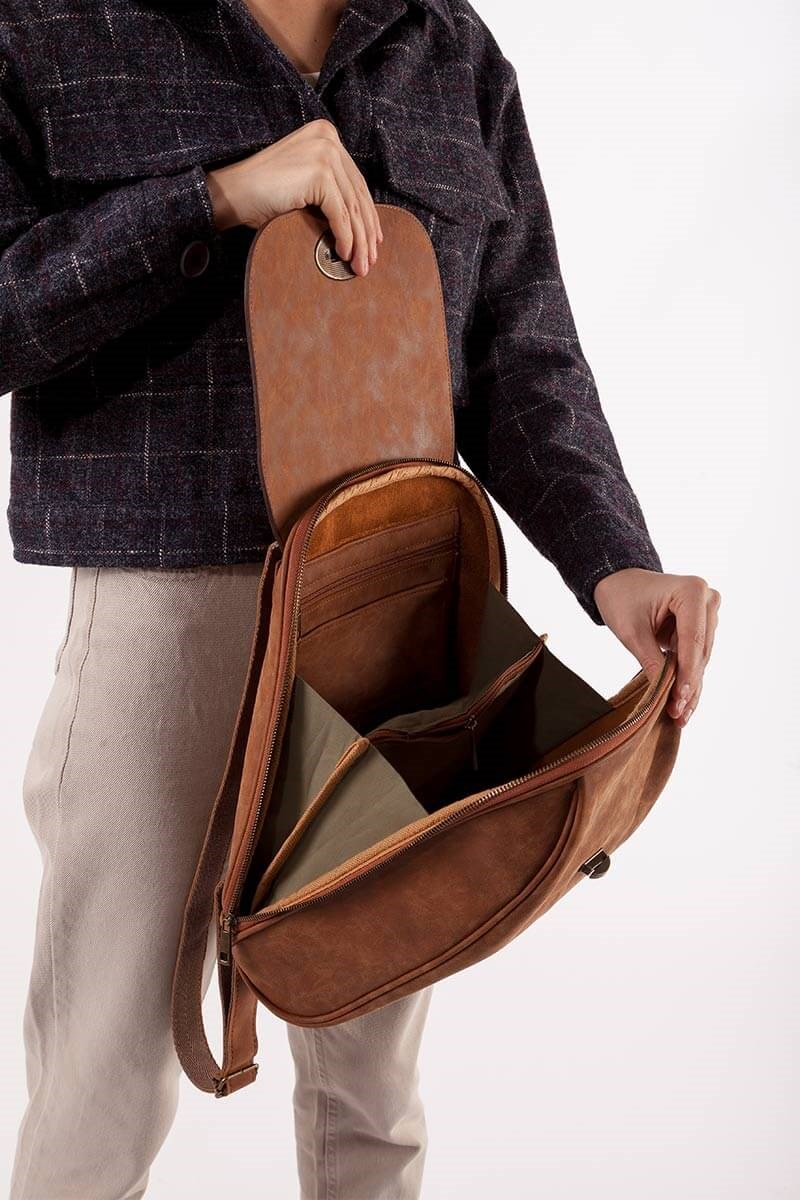 Deri Sırt Çantası - Taba