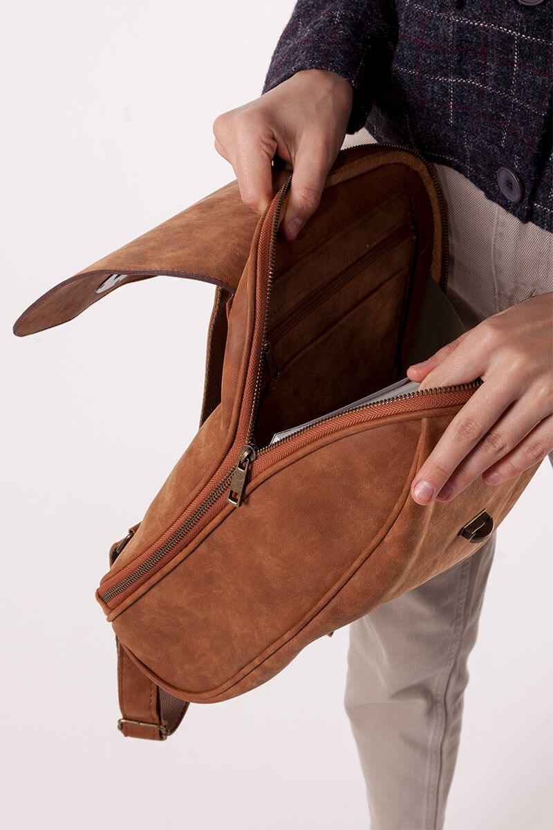 Deri Sırt Çantası - Taba