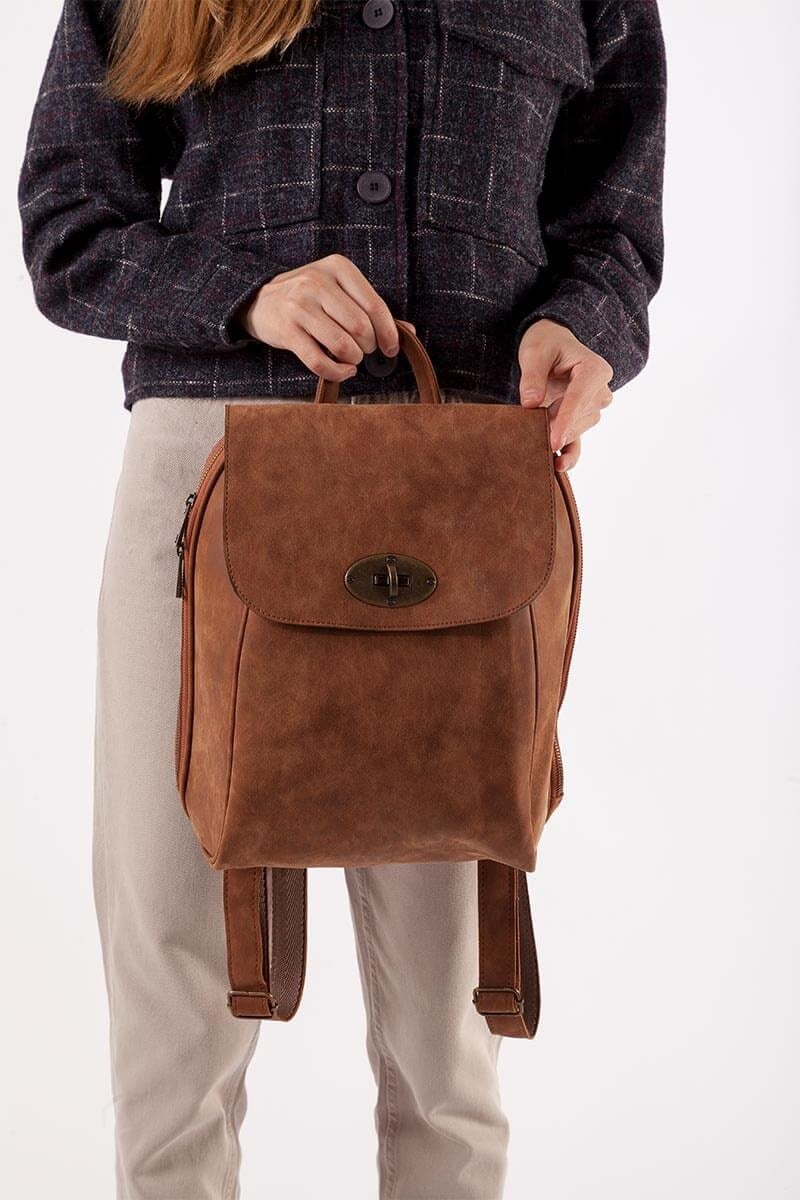 Deri Sırt Çantası - Taba