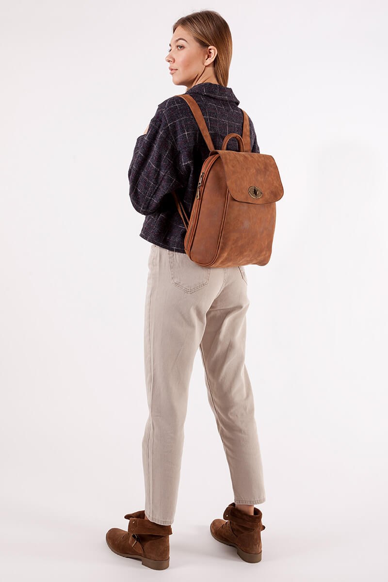 Deri Sırt Çantası - Taba