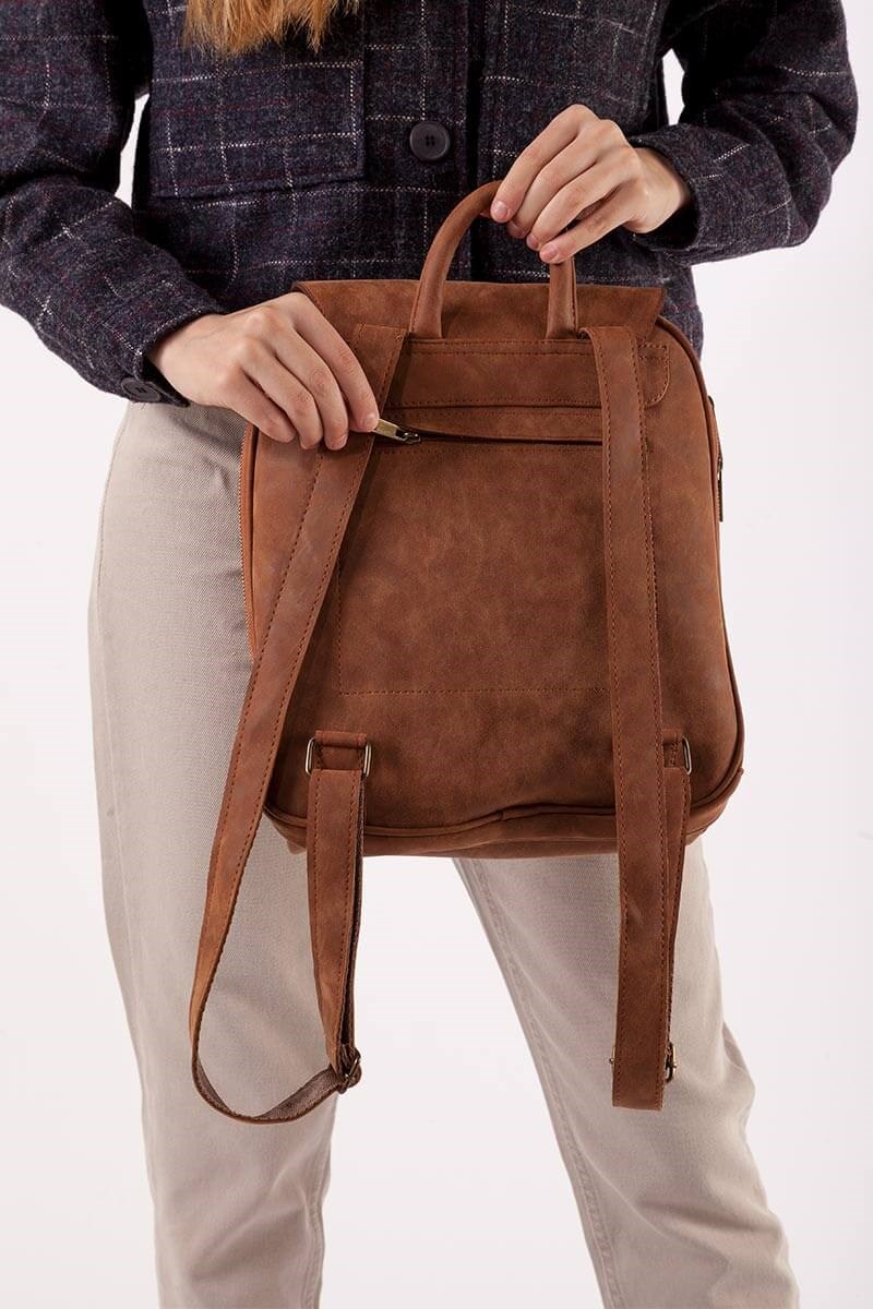 Deri Sırt Çantası - Taba