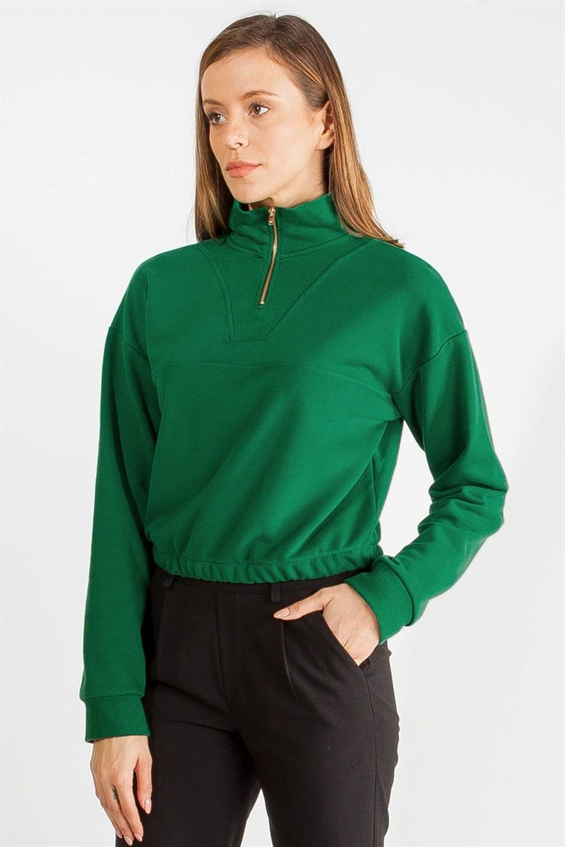 Dik Yaka Sweatshirt - Yeşil