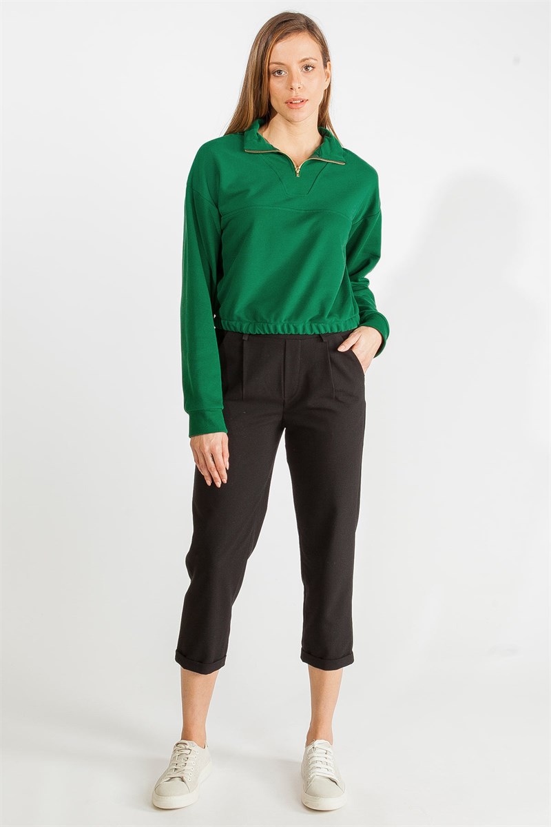 Dik Yaka Sweatshirt - Yeşil