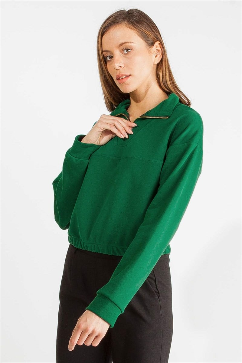 Dik Yaka Sweatshirt - Yeşil