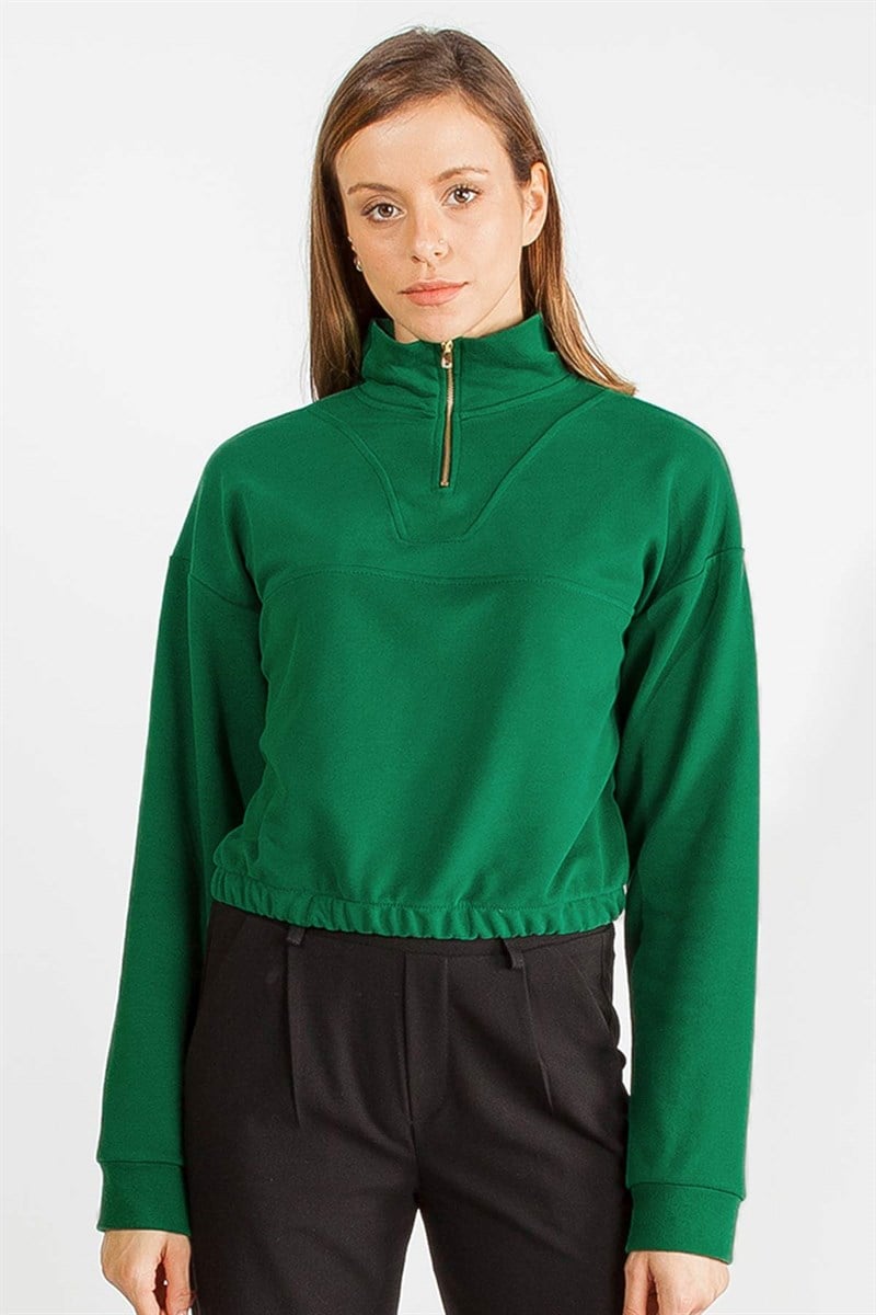 Dik Yaka Sweatshirt - Yeşil