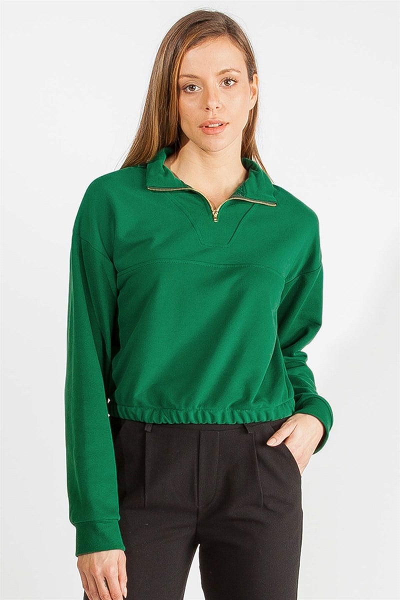 Dik Yaka Sweatshirt - Yeşil