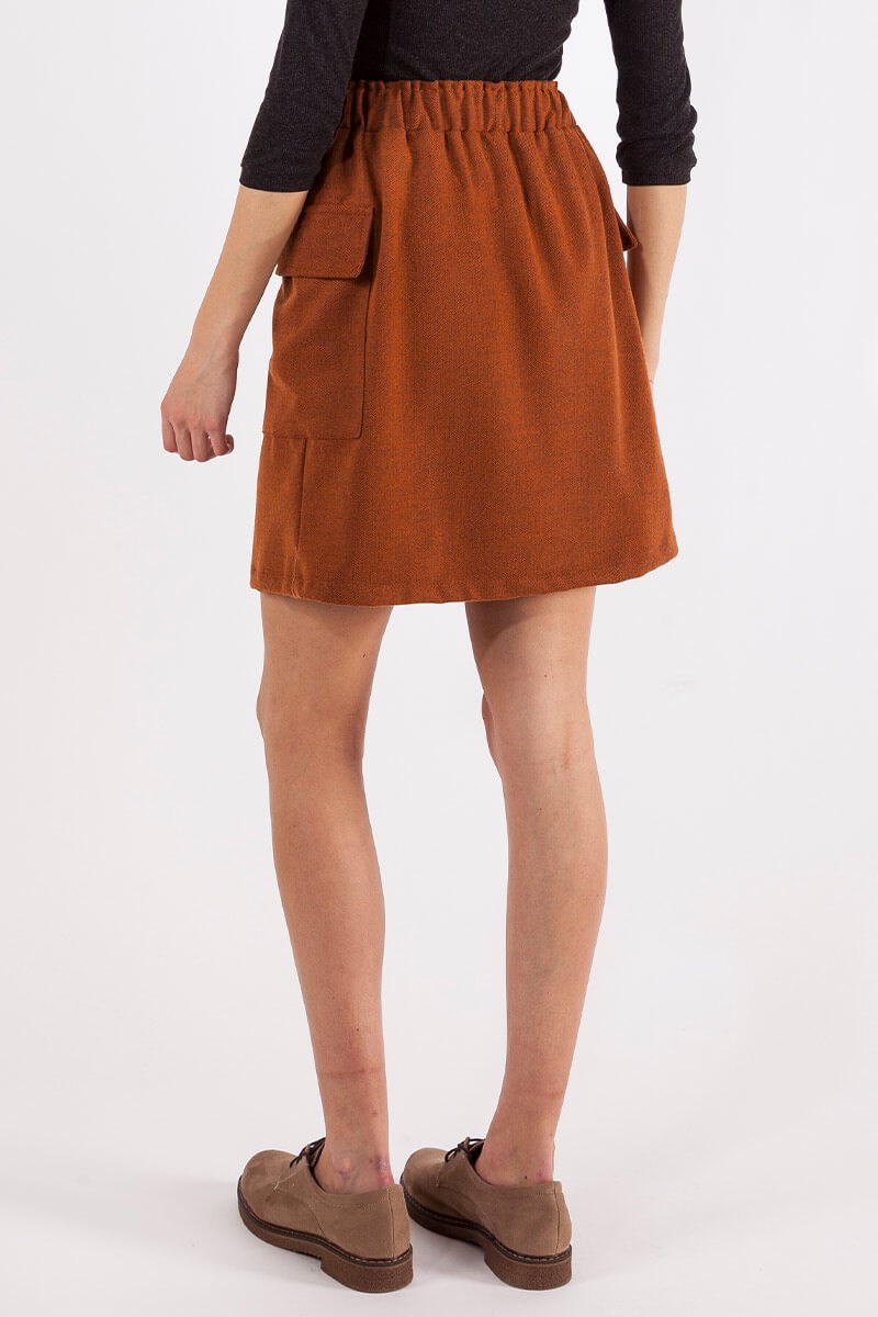 Düğmeli Etek - Kiremit Balıksırtı