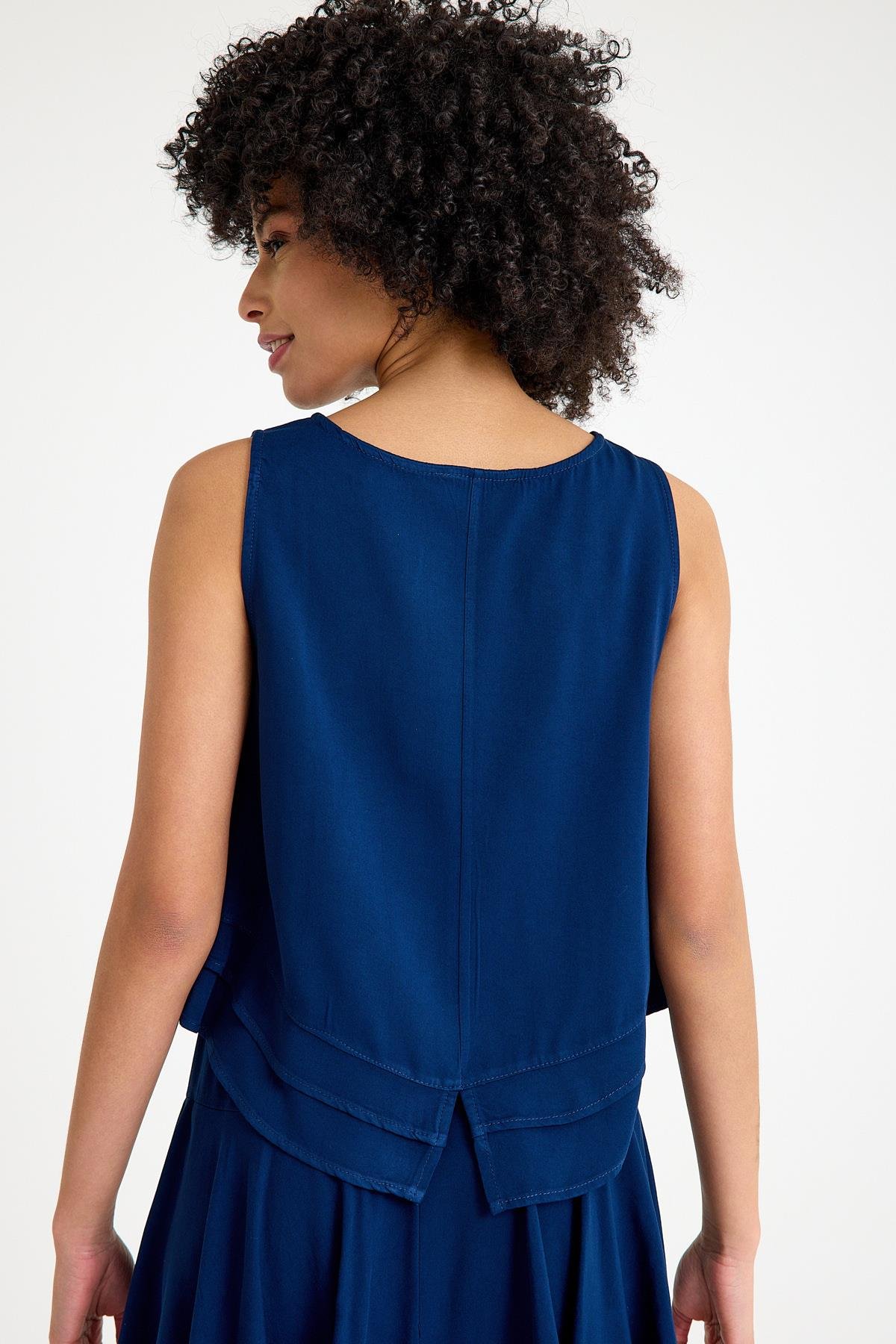 Geniş Askılı Bluz - Lacivert