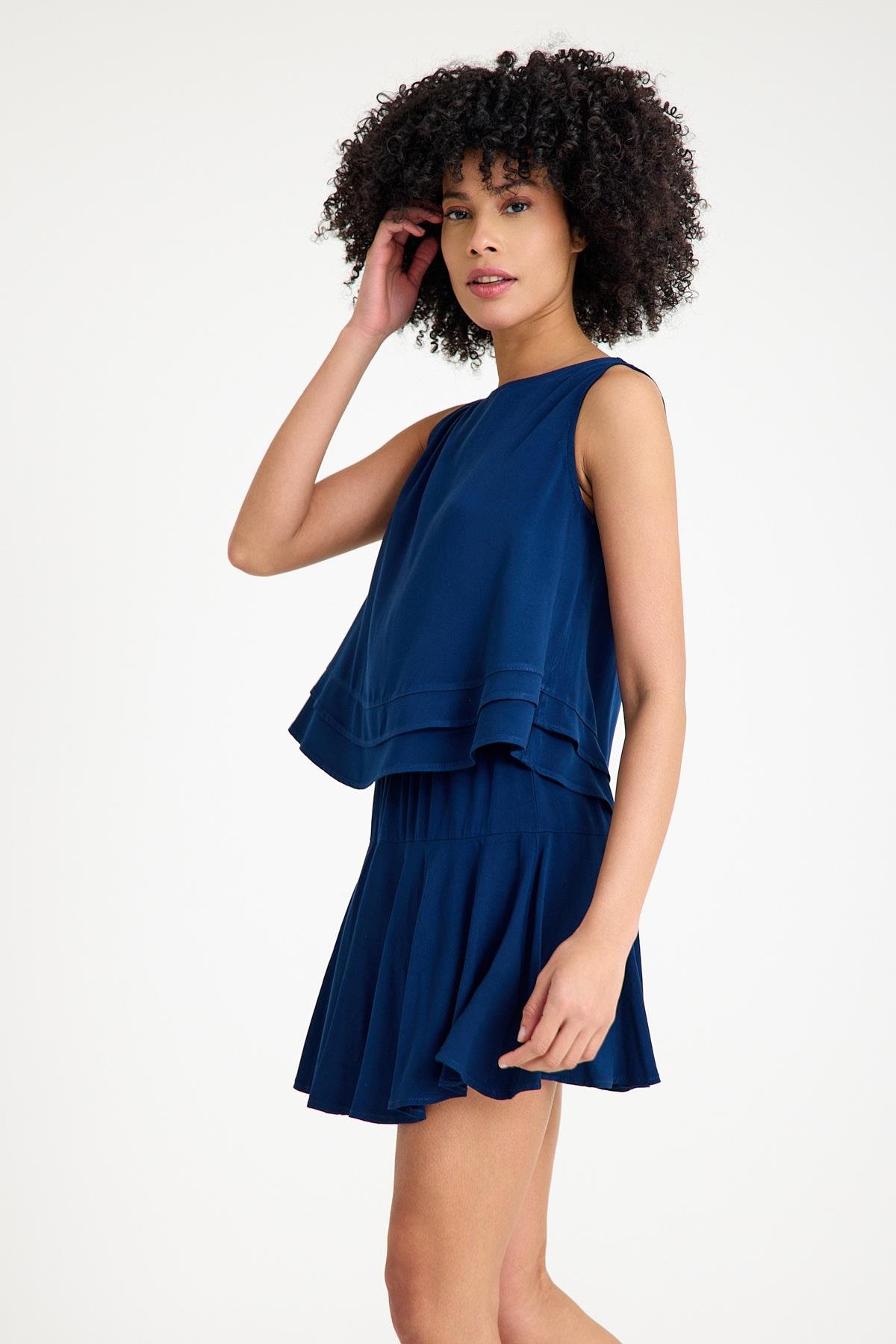 Geniş Askılı Bluz - Lacivert