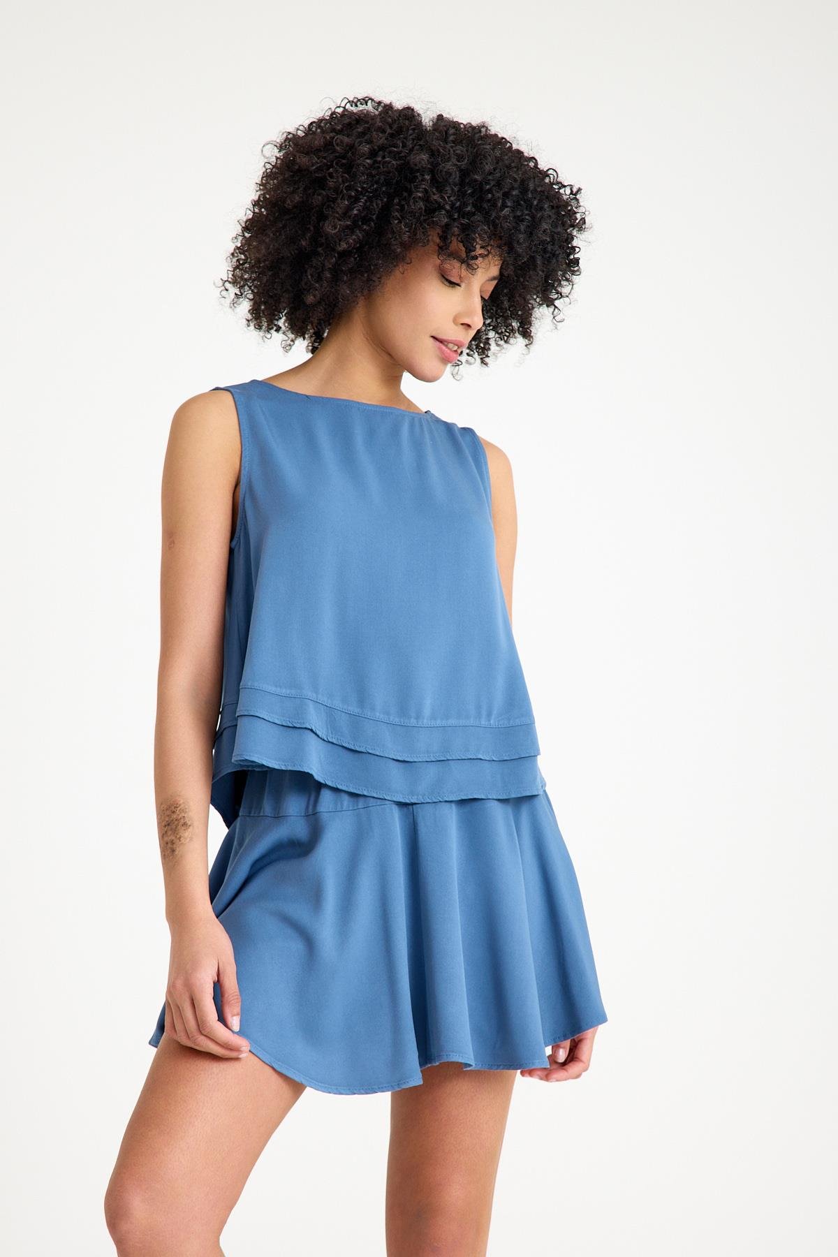 Geniş Askılı Bluz - Mavi