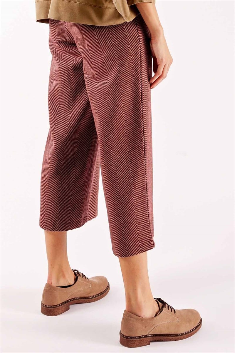 Geniş Paçalı Pantolon - Bordo Balıksırtı