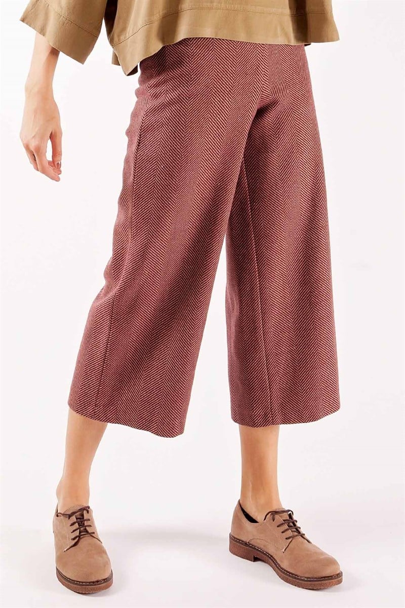 Geniş Paçalı Pantolon - Bordo Balıksırtı