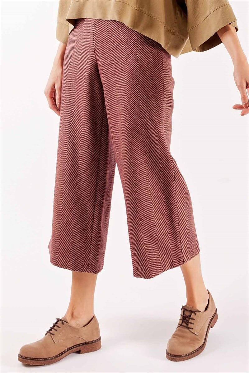 Geniş Paçalı Pantolon - Bordo Balıksırtı