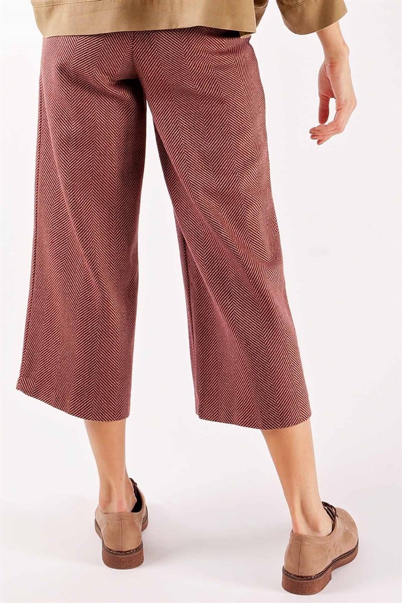 Geniş Paçalı Pantolon - Bordo Balıksırtı