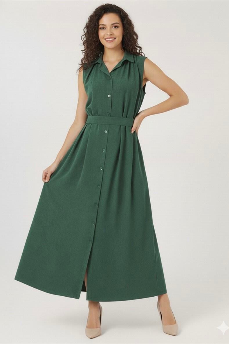 Gömlek Yaka Elbise - Petrol