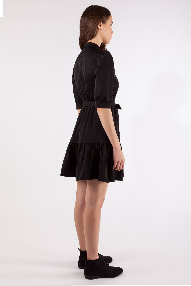 Gömlek Yakalı Elbise - Siyah