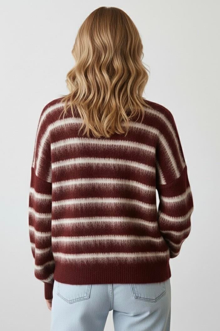 Hırka-Bordo Ekru Çizgili