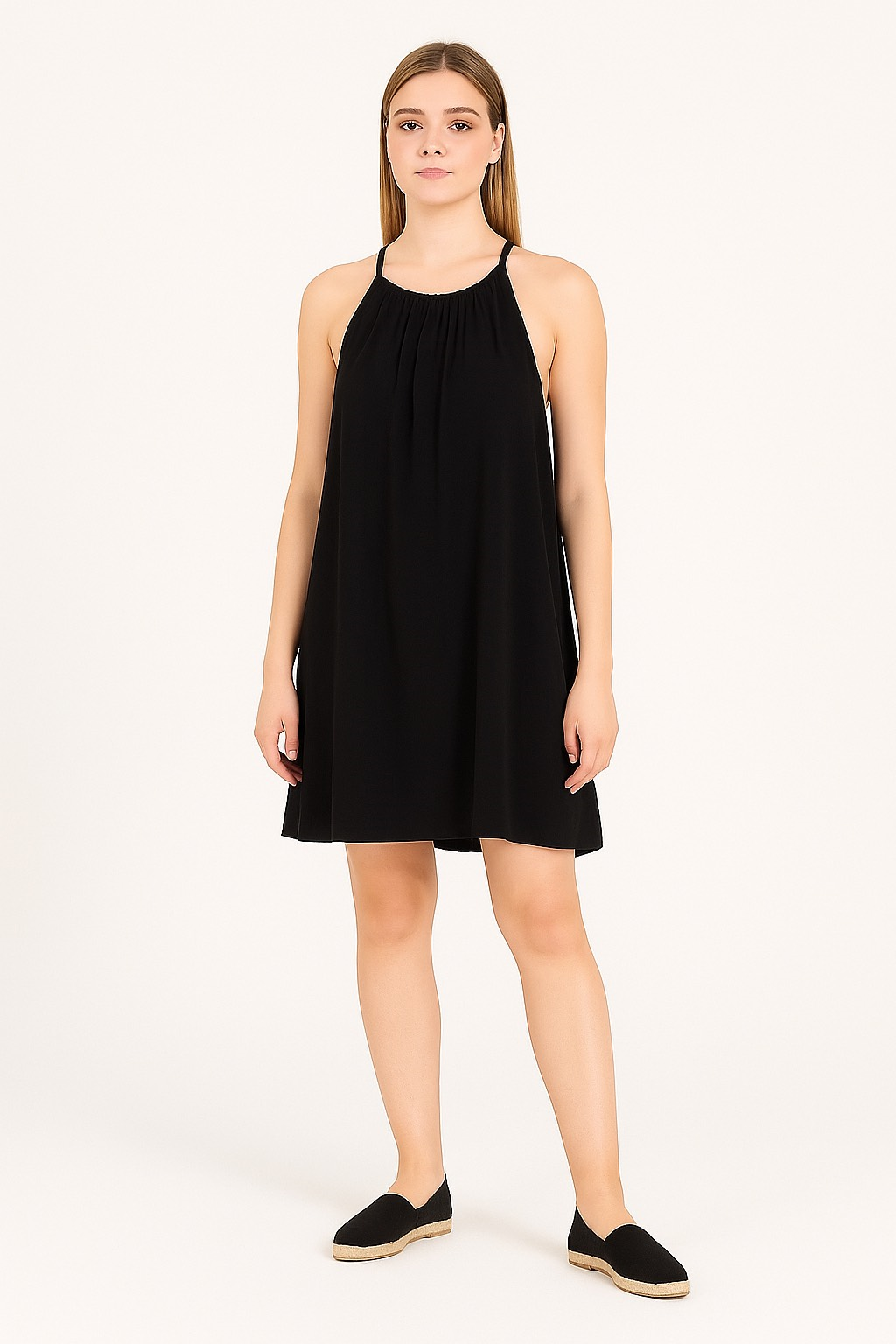 İp Askılı Elbise-Siyah