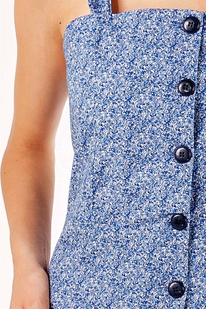 Kalın Askılı Elbise - Mavi Çiçekli