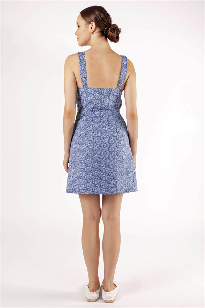 Kalın Askılı Elbise - Mavi Çiçekli