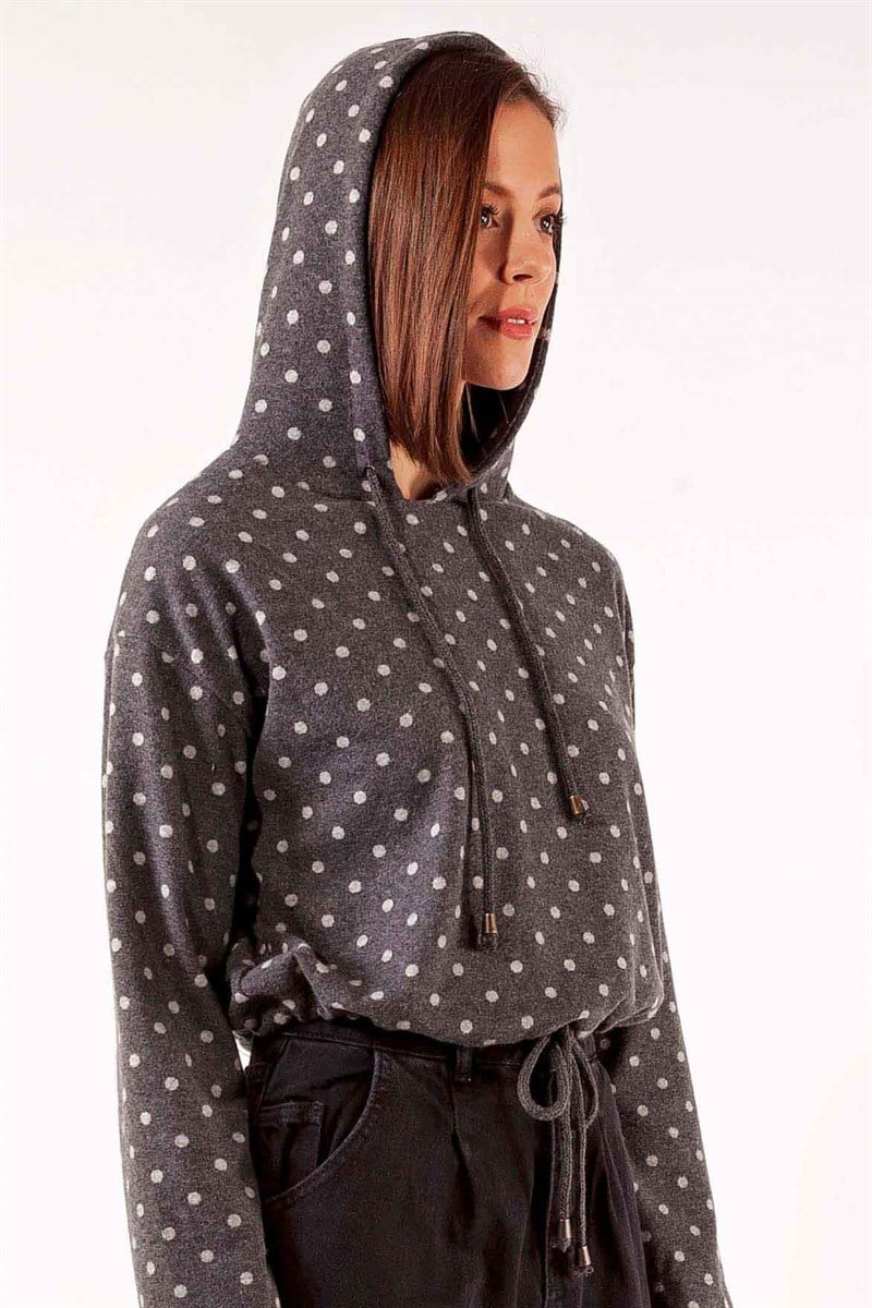 Kapüşonlu Sweatshirt - Antrasit Puanlı