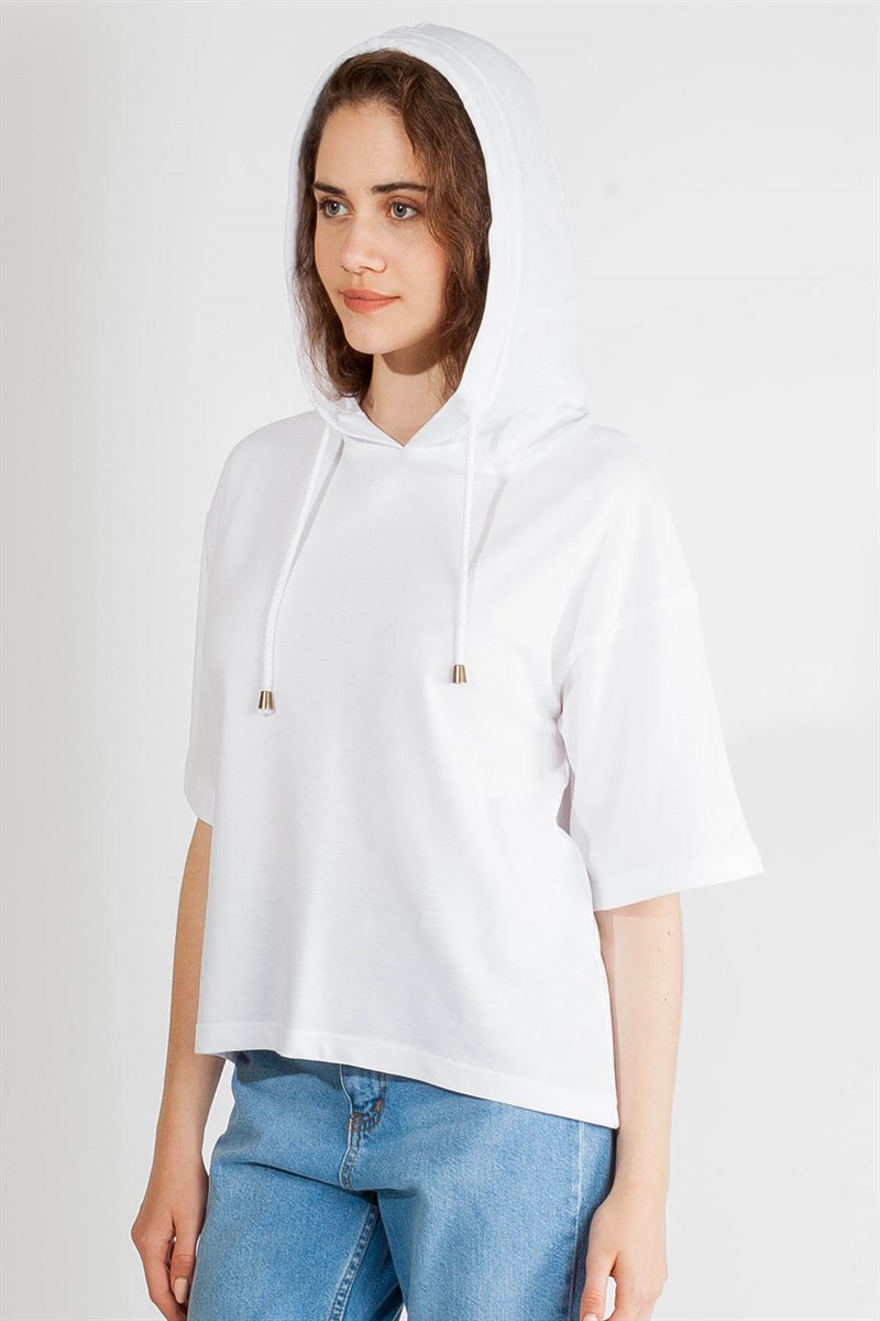 Kapüşonlu Sweatshirt - Beyaz