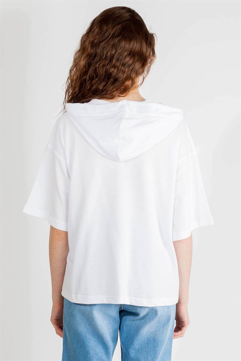 Kapüşonlu Sweatshirt - Beyaz