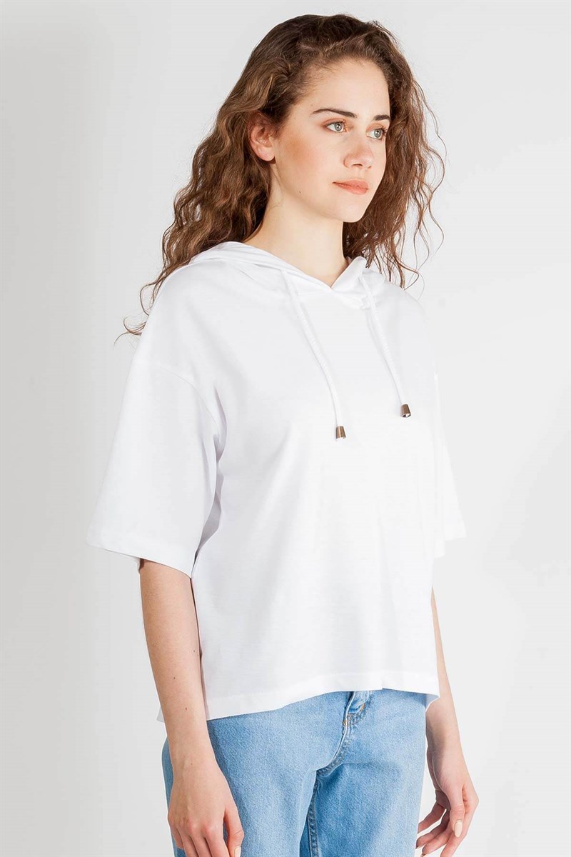 Kapüşonlu Sweatshirt - Beyaz