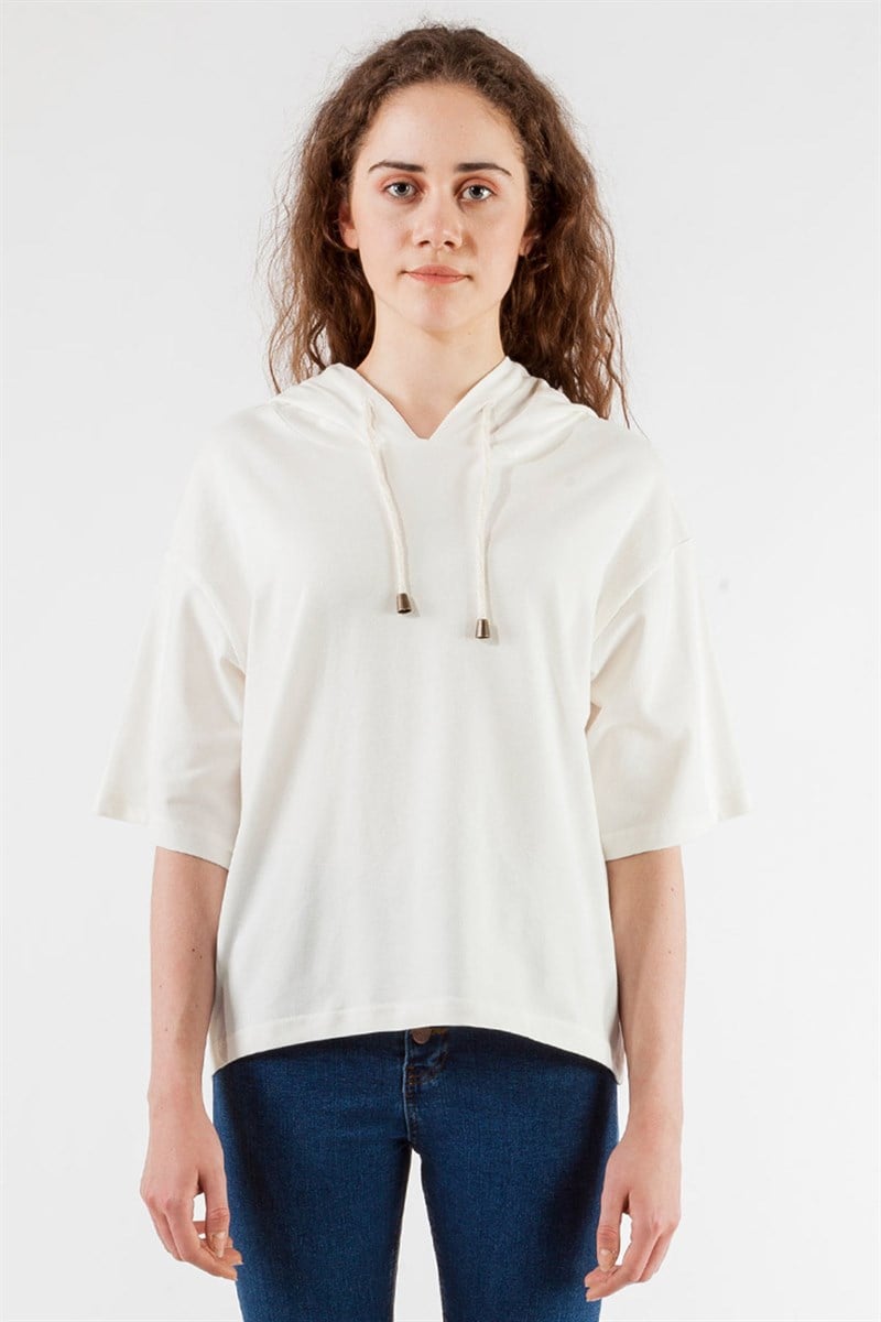 Kapüşonlu Sweatshirt - Ekru