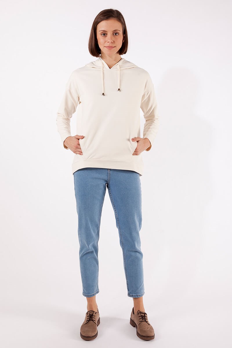Kapüşonlu Sweatshirt - Ekru