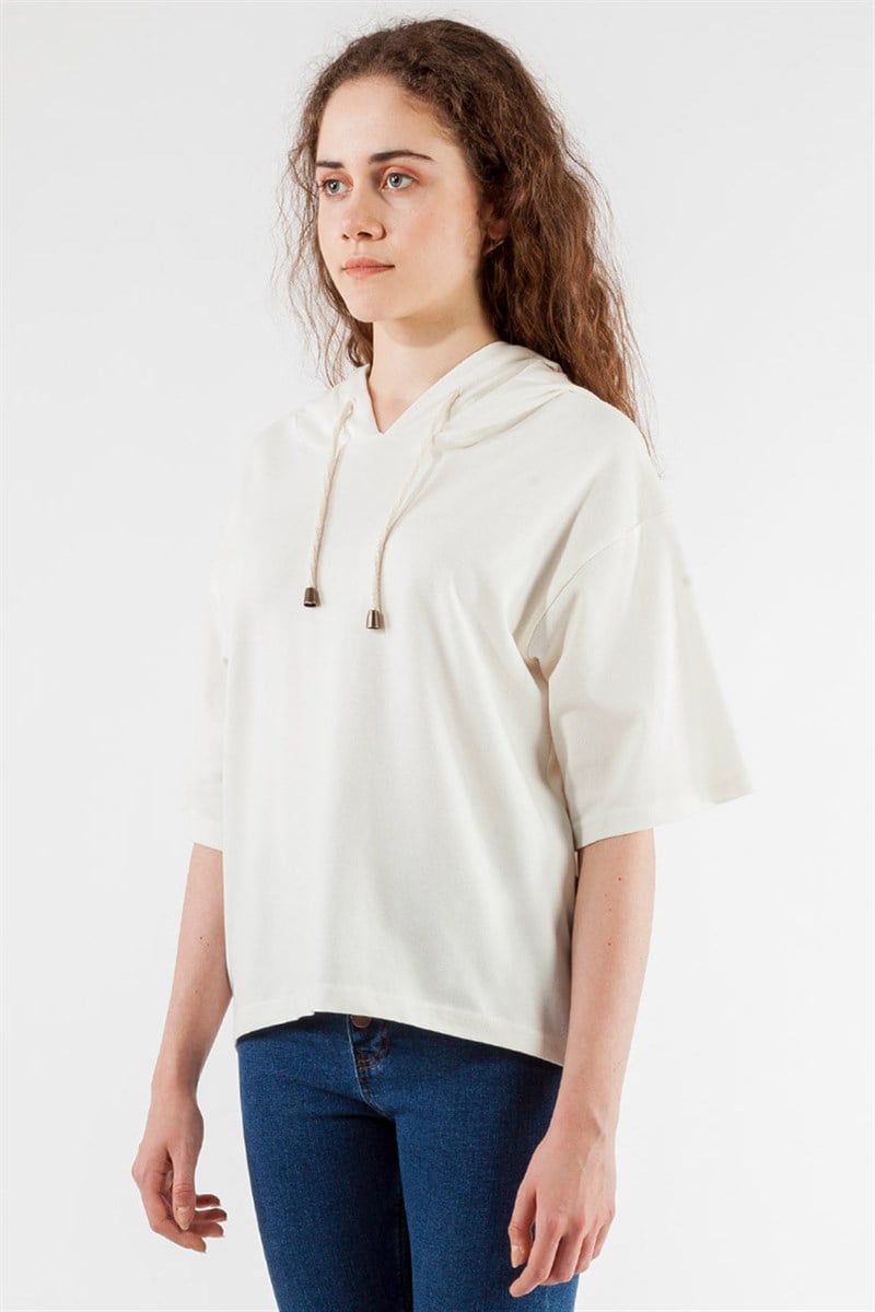 Kapüşonlu Sweatshirt - Ekru