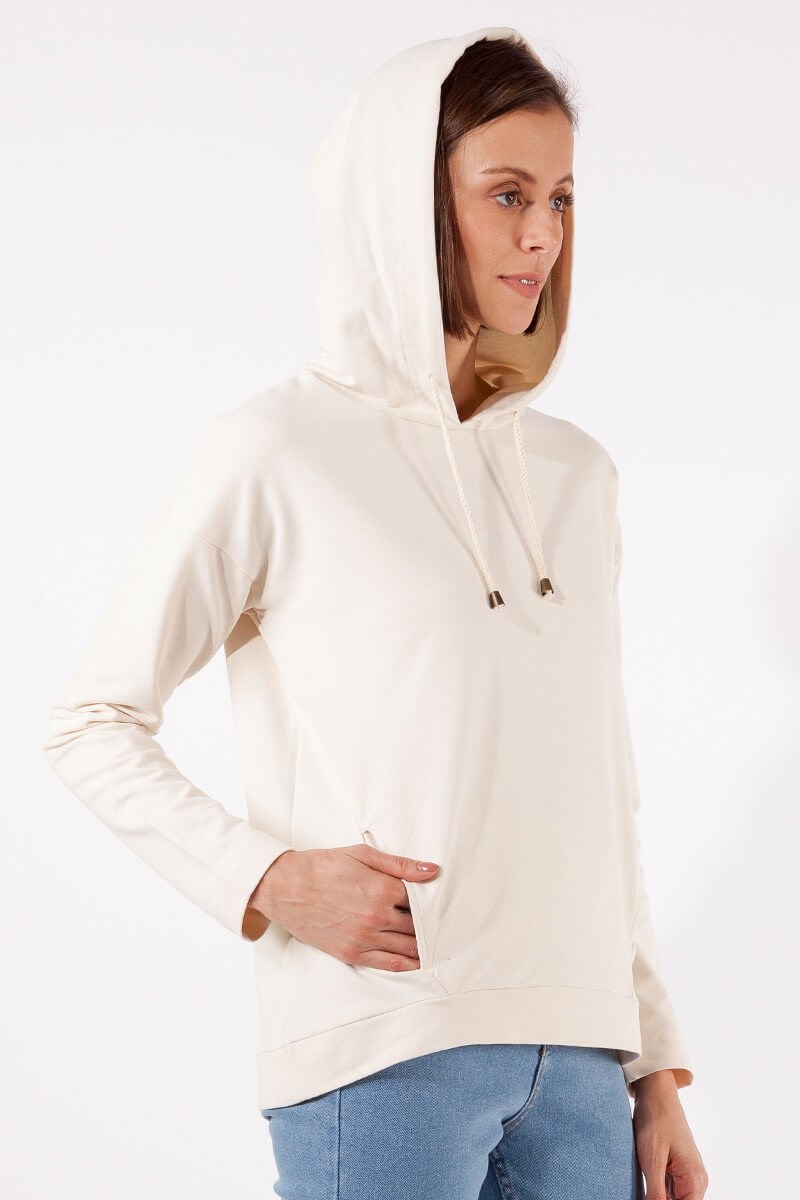 Kapüşonlu Sweatshirt - Ekru