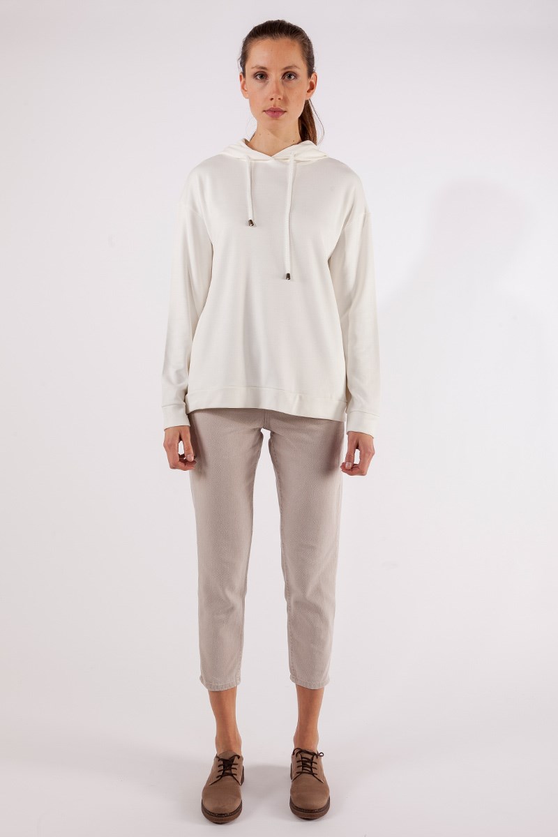 Kapüşonlu Sweatshirt - Ekru