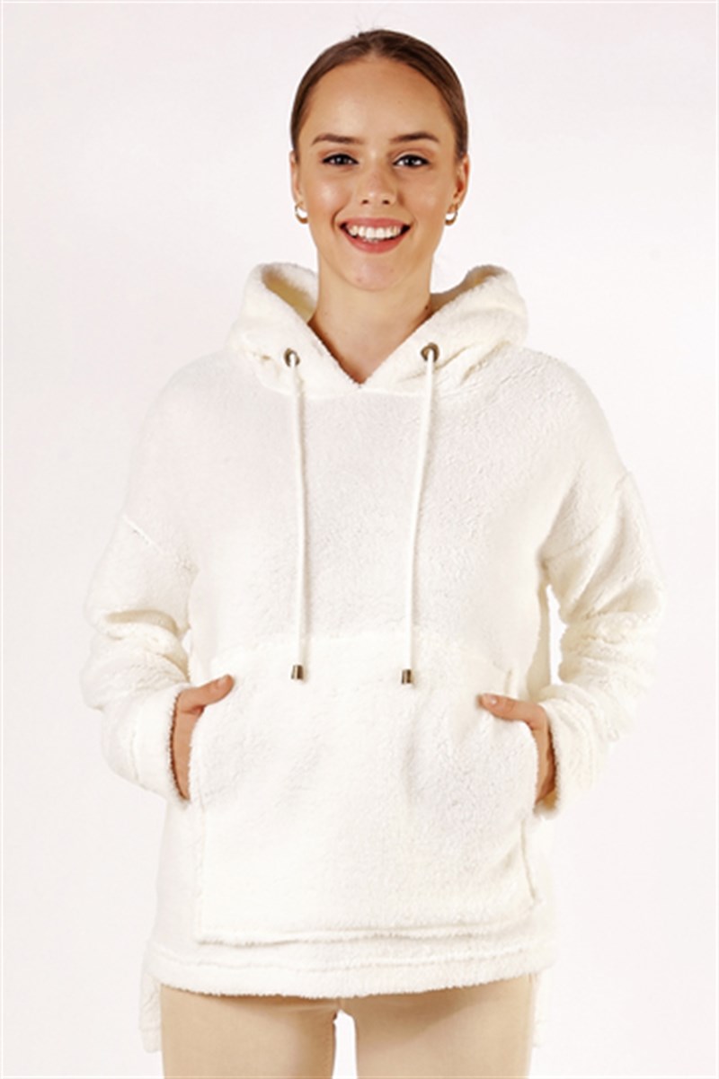 Kapüşonlu Sweatshirt - Ekru